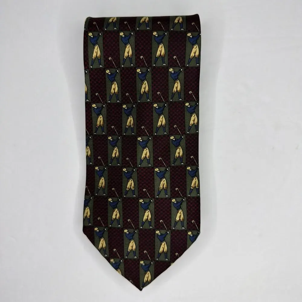 Hathaway Golf Silk Tie Burgundy Classic Vintage Novelty Necktie USA Gift